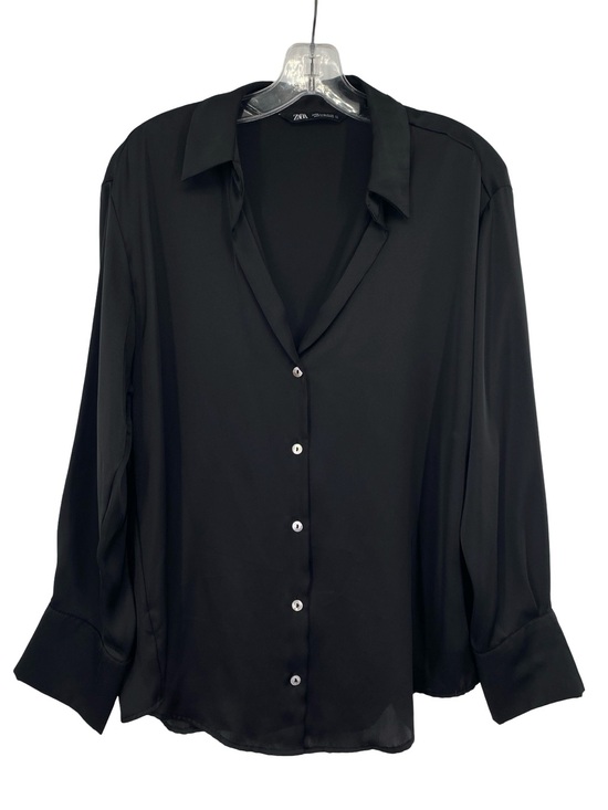 Tops - Zara Black Satin Button Down V Neck Blouse Size Medium